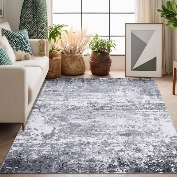 Hasoo Modern Washable Large 10' x 13' Abstract Area Rug for Living Room Soft Indoor Carpet, Gray