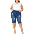 thumbnail image 2 of Agnes Orinda Women's Plus Size Rolled Hem Mid-Rise Knee Length Skinny Denim Jeans, 2 of 6