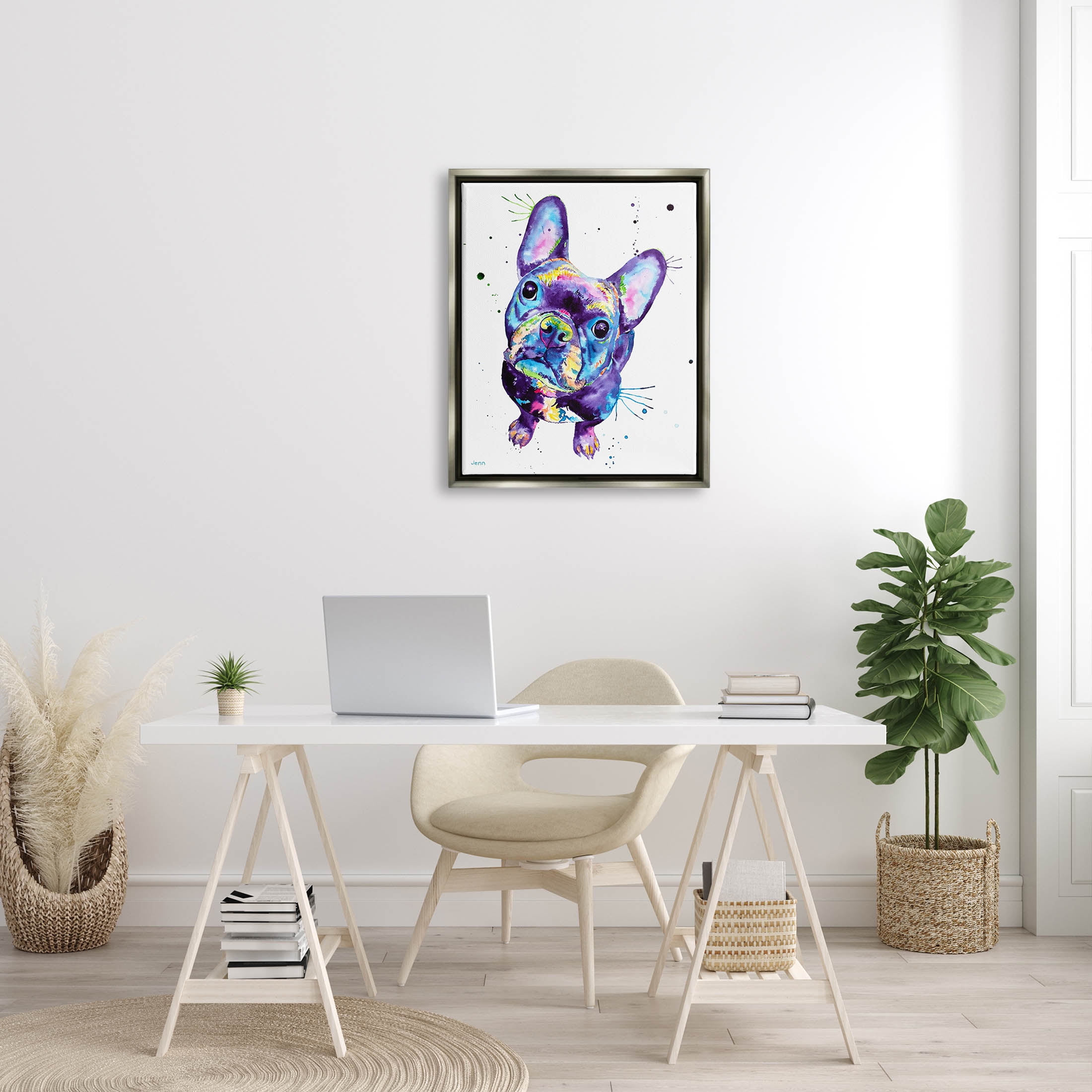 French Bulldog Purple Hued Dog Animals & Insects Graphic Art Luster Gray Framed Art Print Wall Art