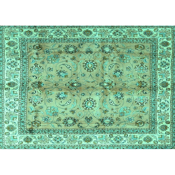 Ahgly Company Indoor Rectangle Oriental Turquoise Blue Traditional Area Rugs, 2' x 5'
