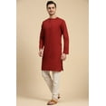 thumbnail image 3 of SKAVIJ Men's Cotton Casual Straight Long Kurta Shirt Solid Pajama Regular Outfit Red S, 3 of 6