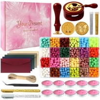 CandWuom Wax Seal Kit, 24 Colors 860 Pcs Sealing Beads, 2 Pcs Wax Sealing Stamps, Sealing Wax Warmer, Metallic Pen, Envelope, Candles for Wedding Invitation Birthday Gift and DIY Craft