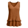 thumbnail image 4 of cocolona Summer Linen Tank Tops for Womens V Neck Sleeveless Asymmetrical Ruffle Hem Shirts Trendy Casual Solid Color Blouses, 4 of 5