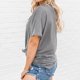 thumbnail image 4 of Top con botones para mujer, color puro, dobladillo irregular, transpirable, informal, holgado, para picnic, gris, S, 4 of 6