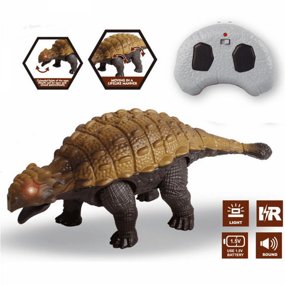 RC Dinosaur Ankylosaurus Toy with Remote Controlled Tail Swing, Illuminated Eyes & Roar Sound for Adults Kids Gifts
