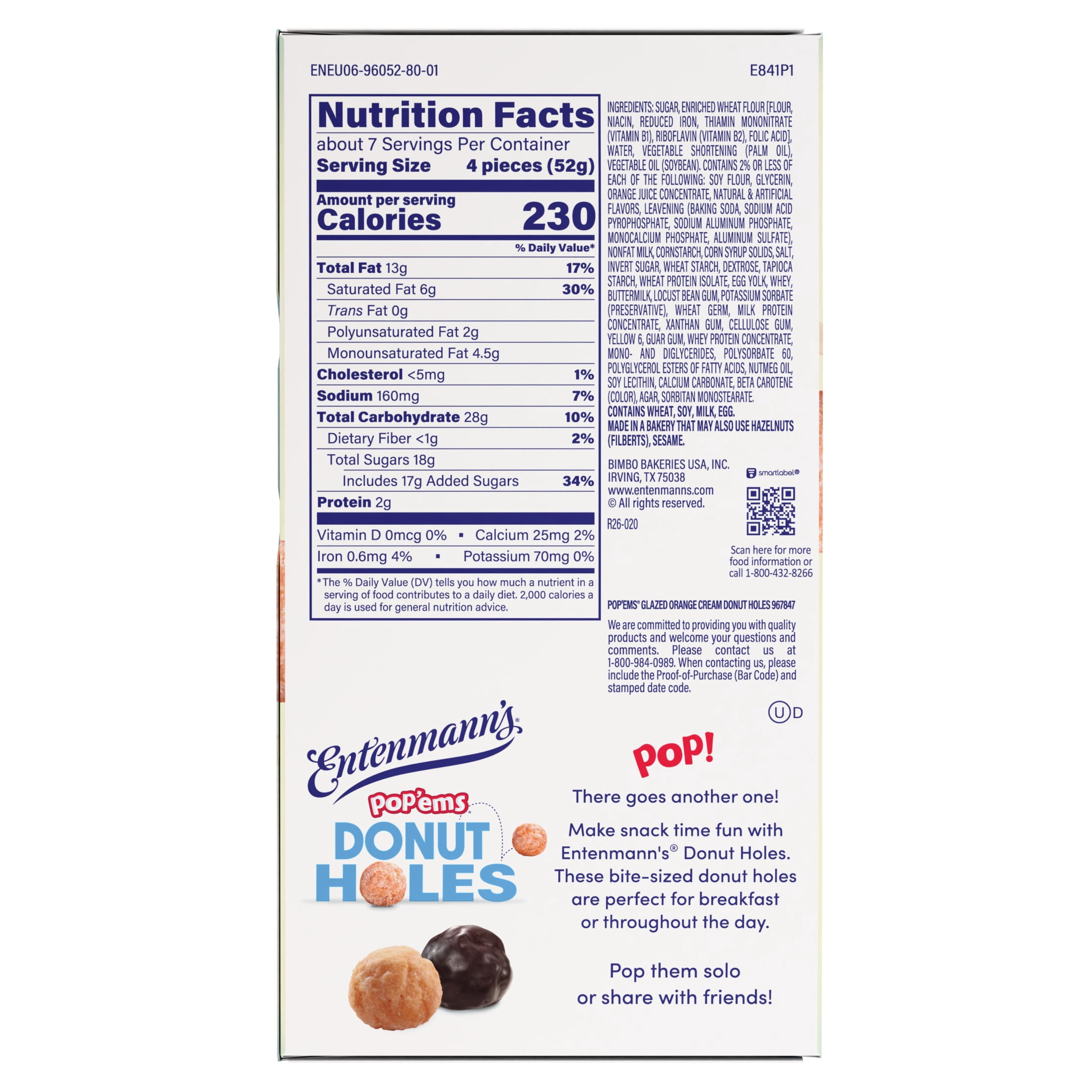 Entenmann's Pop'ems Orange Cream Donut Holes, 15 oz, Donuts, Box