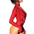 thumbnail image 4 of One opening Women's Spring Autumn Short Playsuit Solid Color Long Sleeve Deep V Neck Pleated Bodysuit, 4 of 5