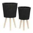 thumbnail image 2 of S/2 10/12" Ridged Planter W/ Wood Legs,Black (Kd),Black Polyresin Garden Outdoor Garden Supplies Garden Pots Planters, 2 of 8