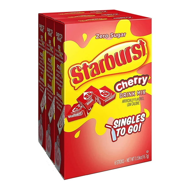 Starburst Singles To Go Powdered Drink Mix, Cherry, 3 Boxes with 6