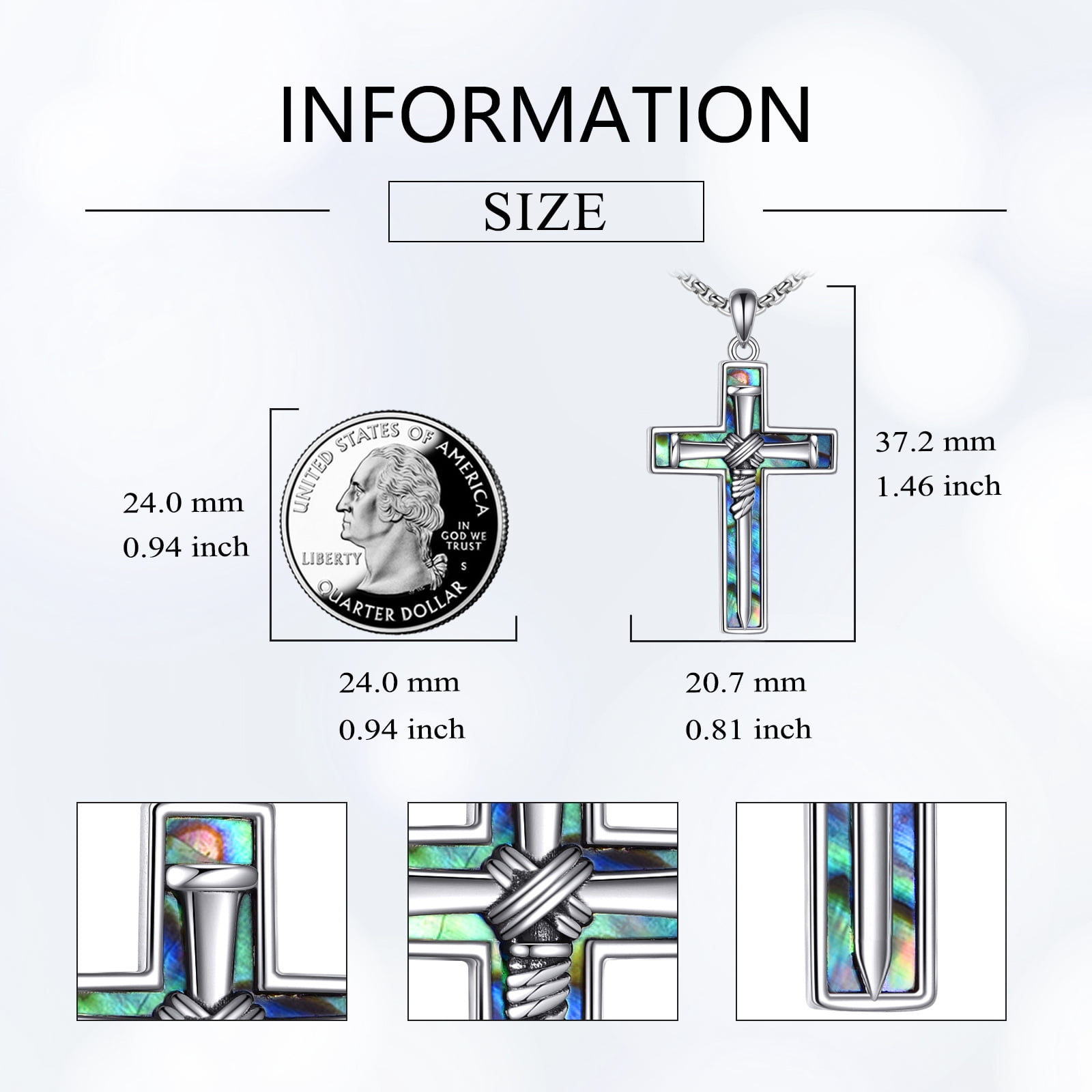 Crucifix Necklace Sterling Silver Nails Cross Pendant Christain Cross Jewelry Jesus Gift for Women Men