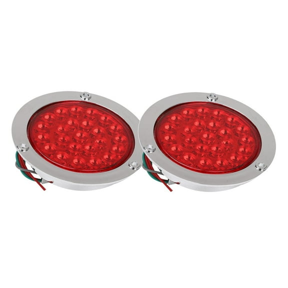 2pcs 4" Round 24LED Truck Trailer Stop Turn Tail Brake Lights w/ Chrome Grommet