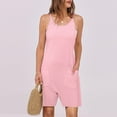 thumbnail image 7 of Lenpel Women's Casual Rompers Summer Spaghetti Strap Scoop Neck Drawstring Sleeveless Jumpsuits Loose Short Overalls, 7 of 7