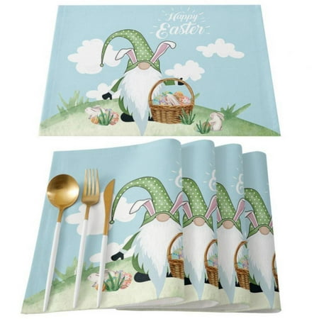 

Easter Holiday Placemats Set of 4 Easter Rabbit Bunny Eggs Spring Flower Non Slip Heat-Resistant Washable Table Place Mats for Kitchen Dining Table Home Decoration 12 x 18