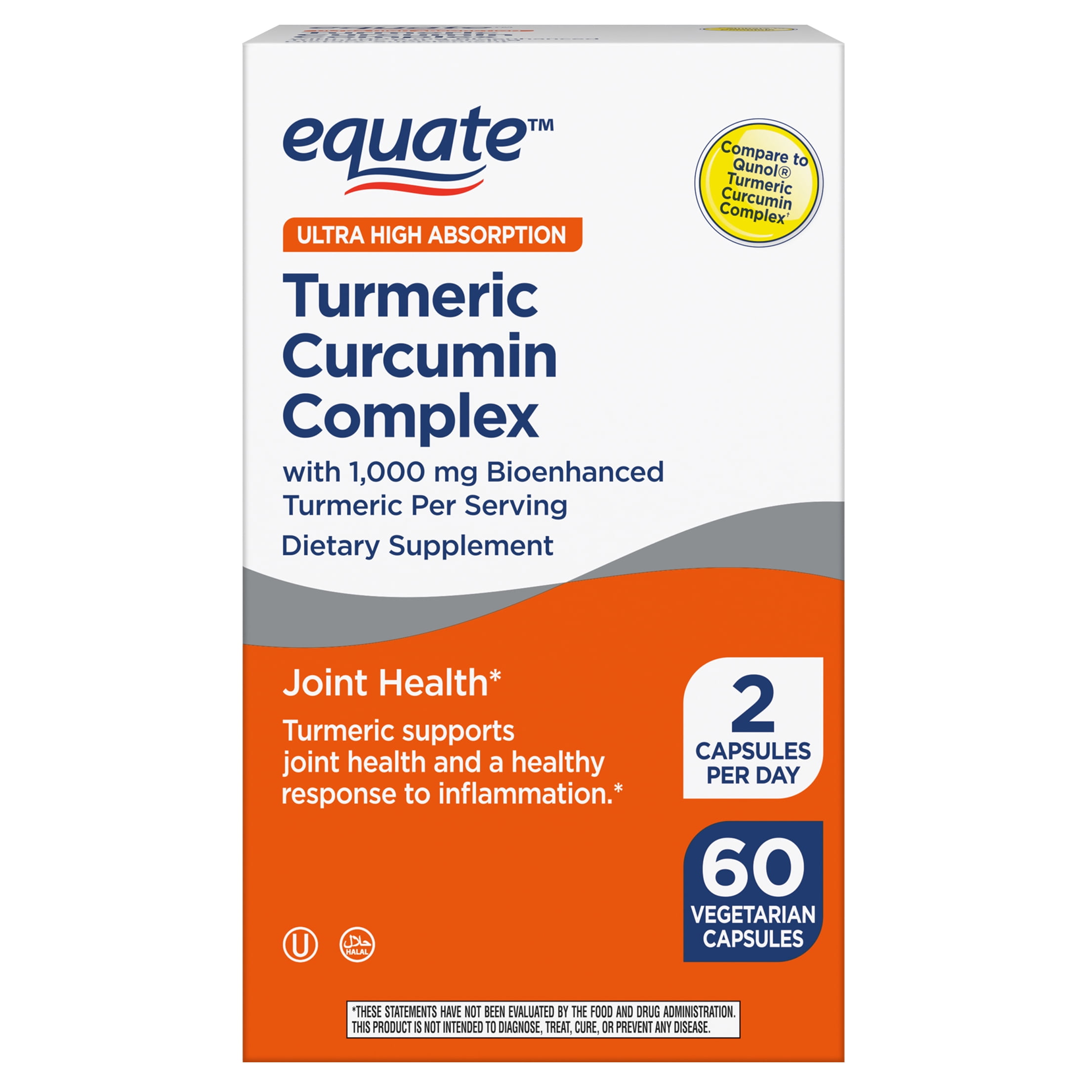 (3 pack) Equate Turmeric Curcumin Complex 1,000mg Capsules, 60 count