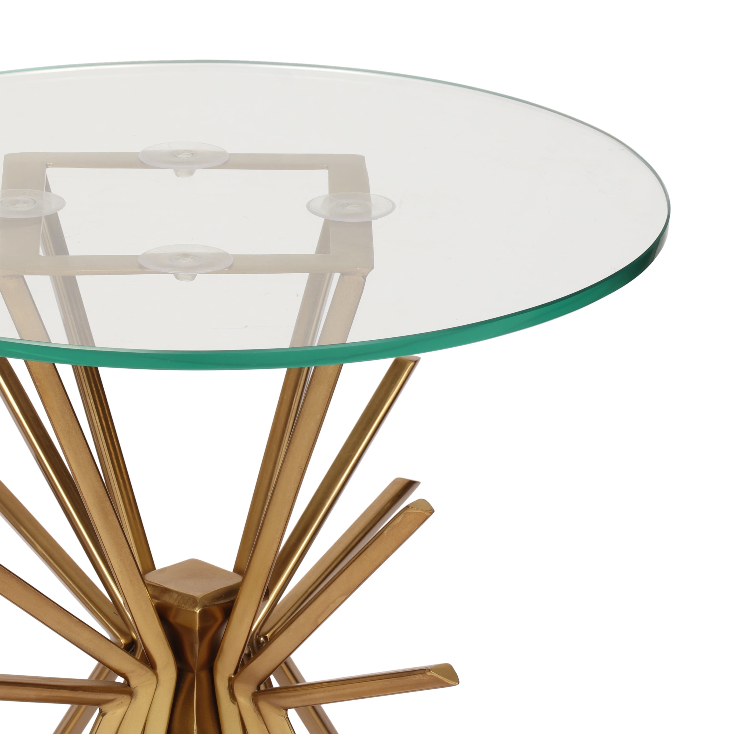 Noble House Aarav Modern Glam Handcrafted Sunburst Accent Table with Tempered Glass Top, Gold