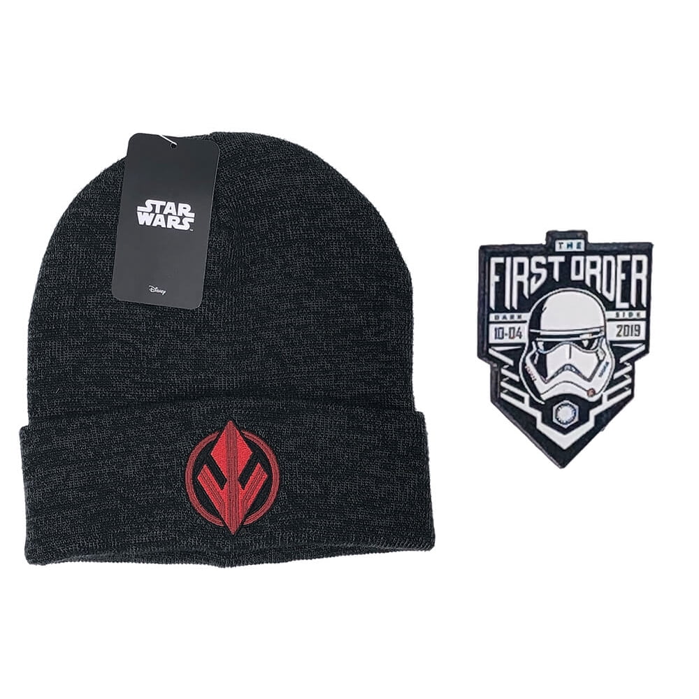 Star Wars Knit Hat and First Order Darkside Pin (Black)