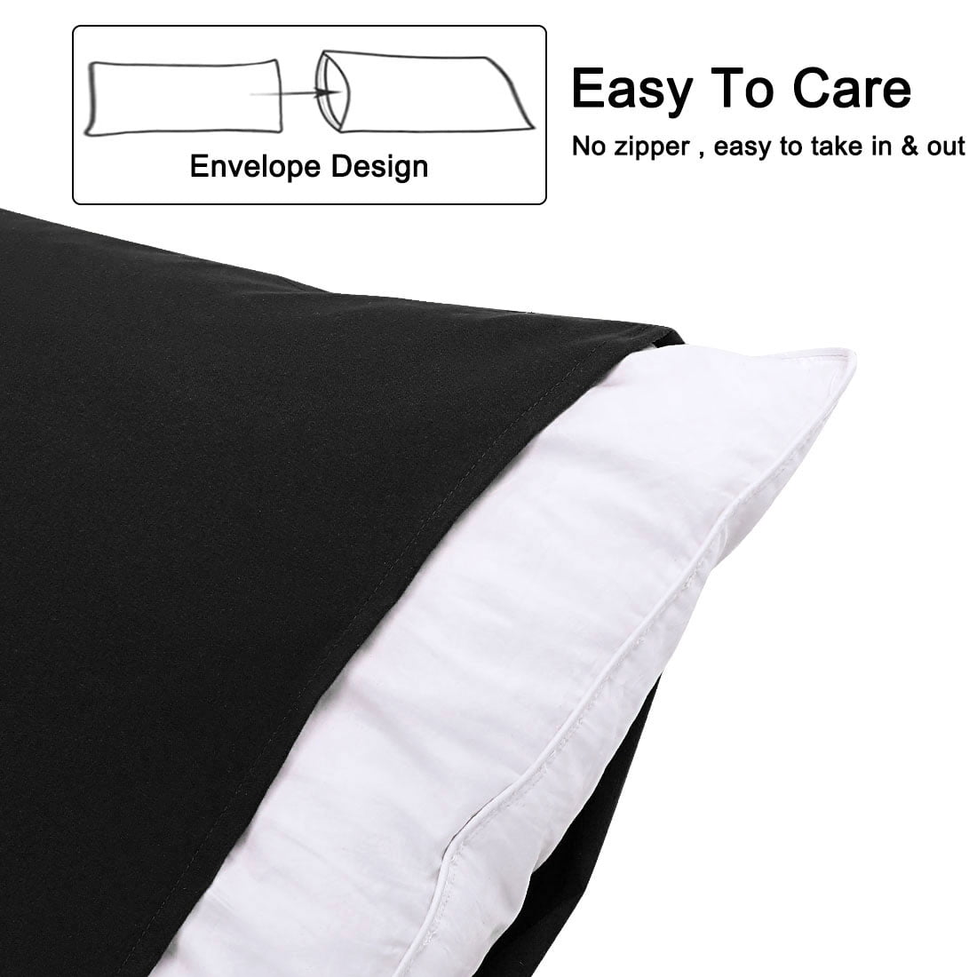 Unique Bargains Microfiber Solid Body Pillow Cover, 20" x 54", Black