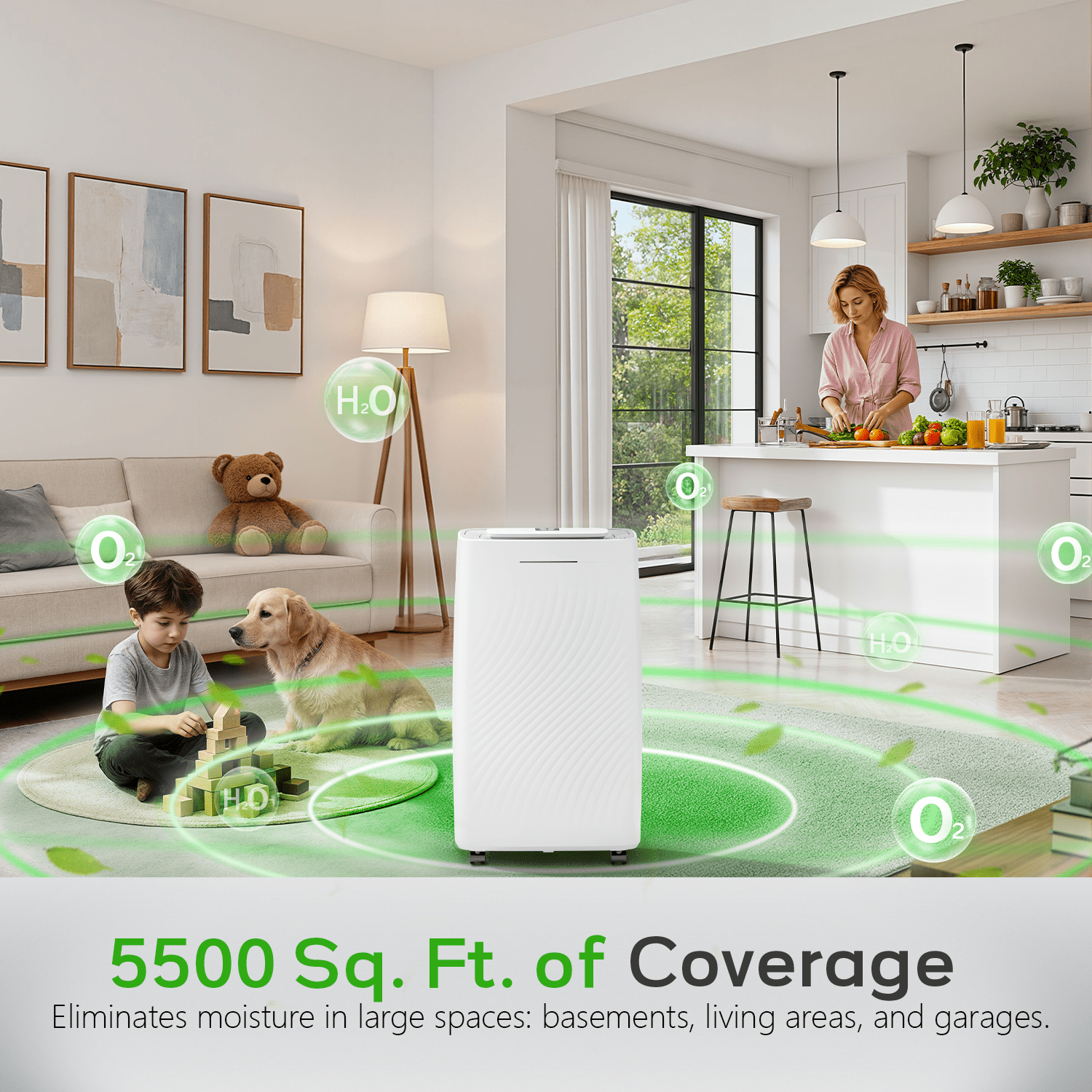 Patiosunny 19-Pint (DOE) , Max 80 Pints/D Multi-Function Dehumidifier,  5500 Sq.Ft Coverage Area , Automatic Defrosting, 24H-Timer, with Drain Hose, Suitable for Large Rooms and Underground Garages