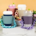 thumbnail image 2 of HZKAICUN Coffee Sleeves Reusable Coffee Cup Holder with Handle，Decorative Chain to Carry, PU Leather Cup Sleeve, Stylish Cold Drink Holder Portable Cup for Latte Tea Starbucks, 2 of 9