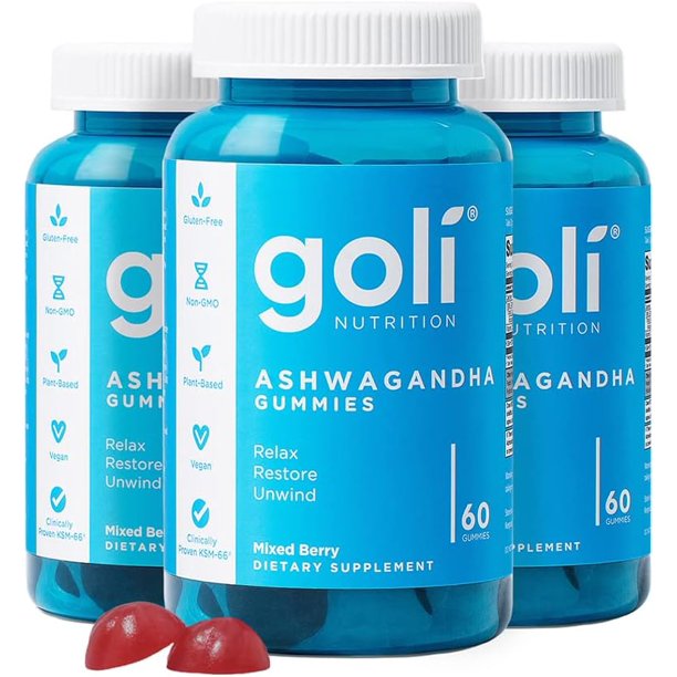 Gomitas Ashwagandha y vitamina D, 180 unidades – Relájate. Restaura y relájate (Mezcla de bayas, KSM-66, veganas, a base de plantas, sin OMG, sin gluten y sin gelatina), paquete de 3