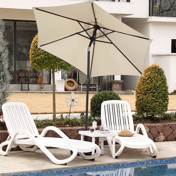 Autlaycil 7.5 FT Patio Umbrella, Push Button Tilt Market Umbrella, Crank and Sturdy Ribs for Garden, Deck, Backyard, Pool, Beige
