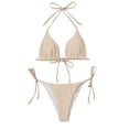 thumbnail image 4 of Women Padded Solid Color Bikini Set Two Piece Push Up Swimwear,Beige,XS, 4 of 4