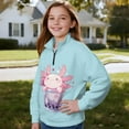 thumbnail image 3 of Chaqlin Cartoon Axolotl Girls Zipper Neck Sweatshirt Cute Trendy Half Zip Pullover Loose Fit Fall Clothes for Teen Girls Teens Youth Size 6-15 Years, 3 of 7