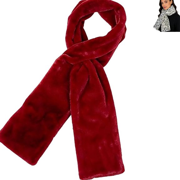 Faux Fur Scarf with Hidden Zipper Pocket,Soft Cozy Warm Pocket Scarf For Cell Phone and Valuables,Scarf with Pockets for Women Adults（Red）