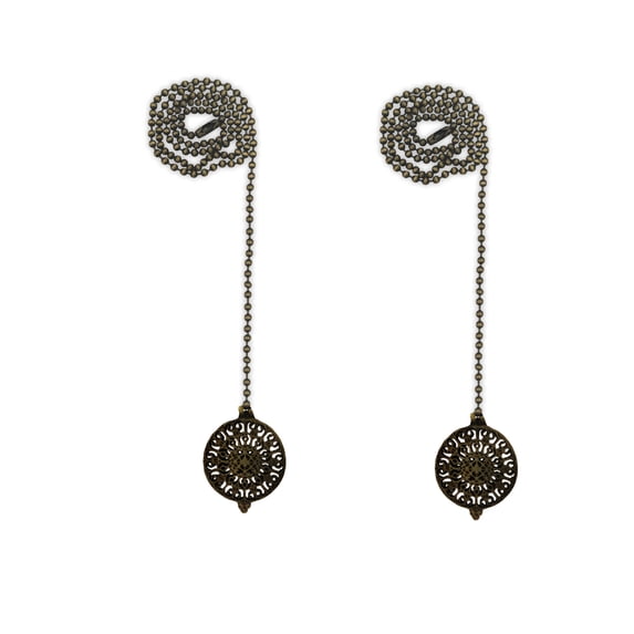 Royal Designs 24 Inch Adjustable Ceiling Fan Pull Chain Extension with Refracted Filigree Ornament, Antique Brass, Set of 2