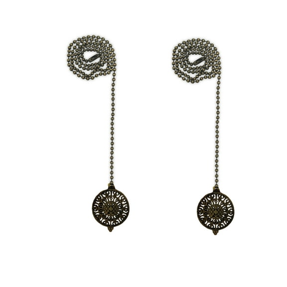 Royal Designs 24 Inch Adjustable Ceiling Fan Pull Chain Extension with Refracted Filigree Ornament, Antique Brass, Set of 2
