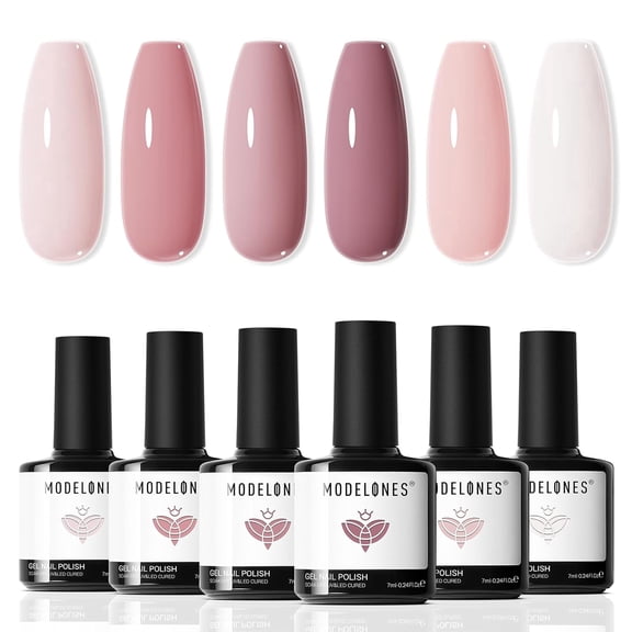 modelones Gel Nail Polish Set - 6 Colors Nude Pink Milky White Gel Polish Set Light Neutral Pink Nail Polish Barely Pink Soak Off LED Starter Kit Popular Nail Art DIY Manicure Gifts