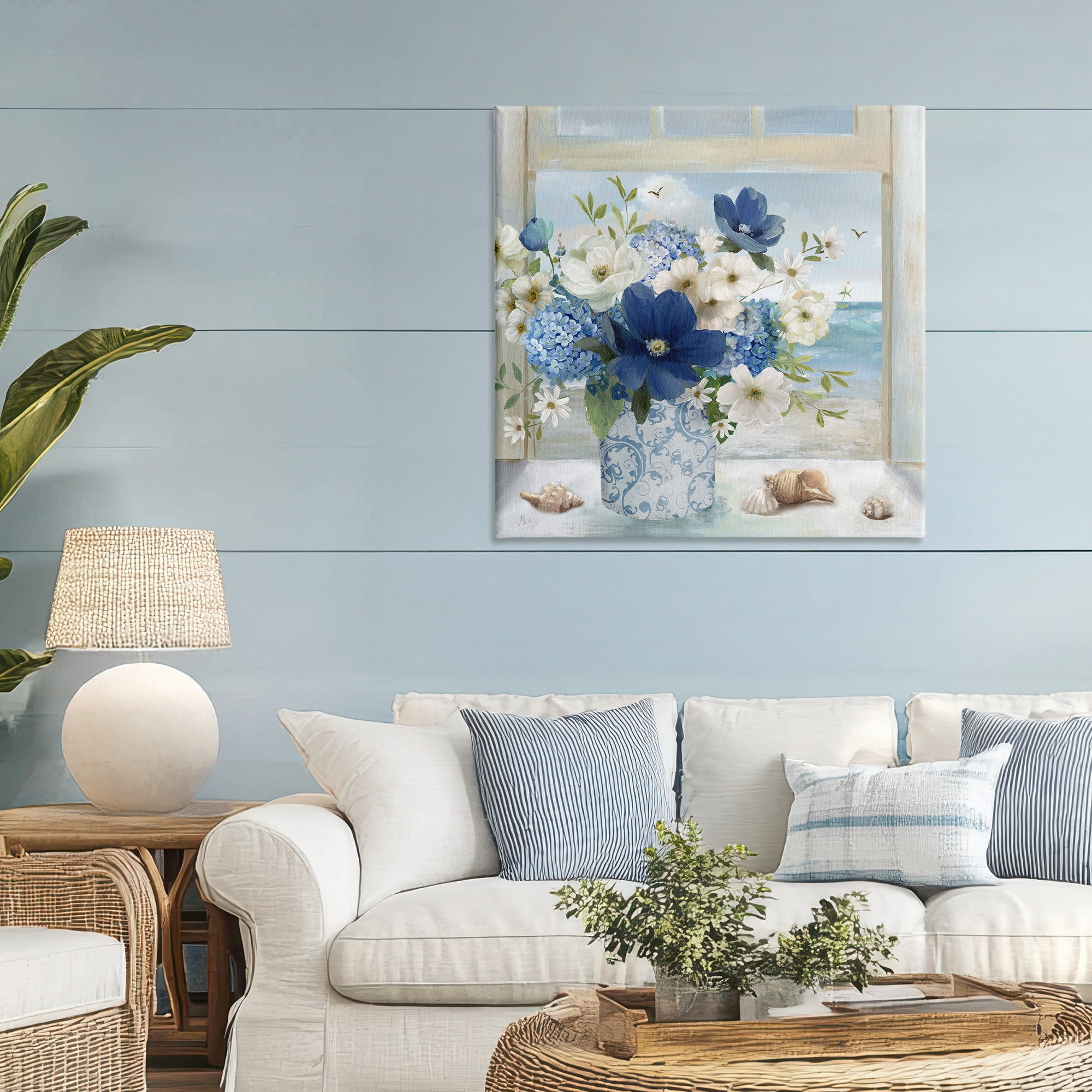 Stupell Industries Seaside Blue & White Arrangement Canvas Wall Art, design by Nan