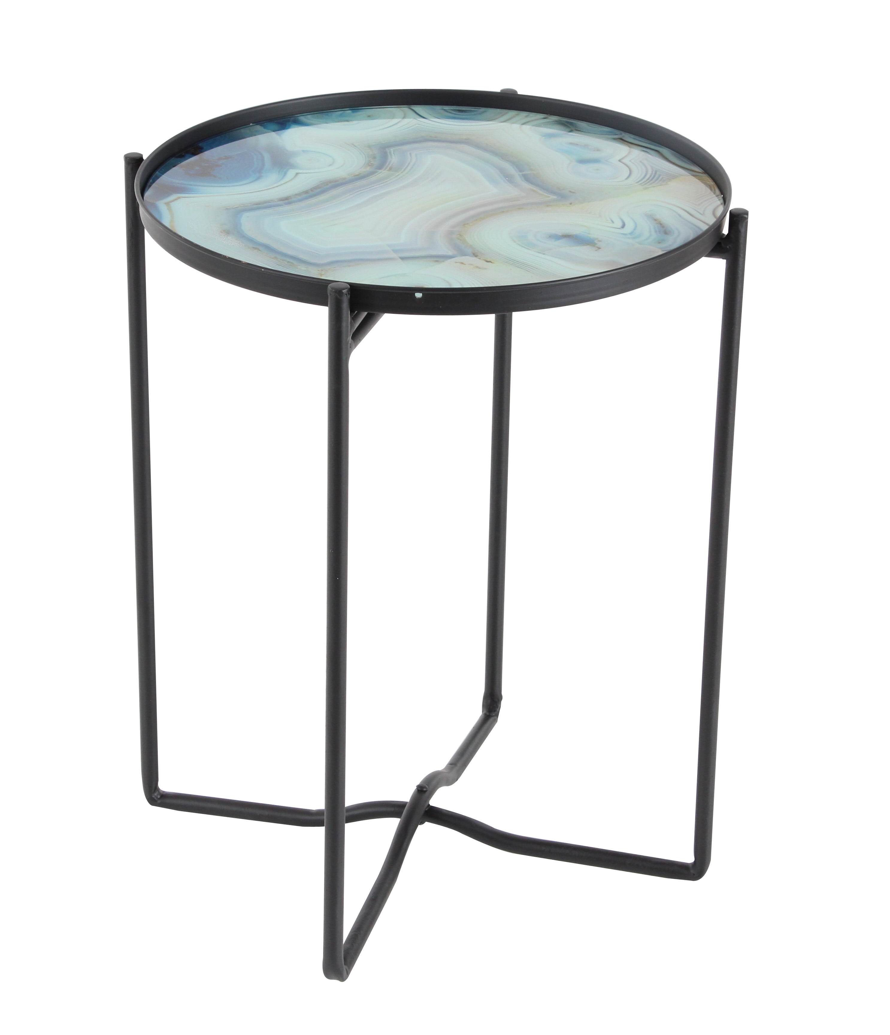 DecMode 19" x 16" Light Blue Metal Contemporary Accent Table