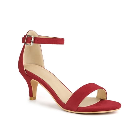 BLISSFUL STEP Women s Strappy Open Toe Kitten Ankle Heels Sandals Red 9