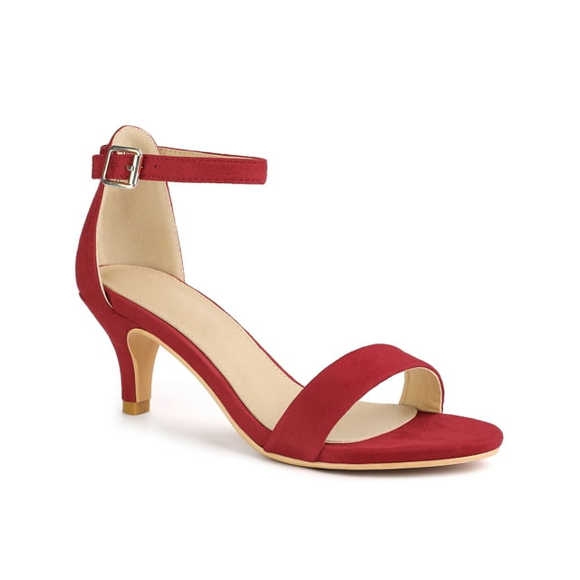 BLISSFUL STEP Sandales à Petits Talons pour Femmes à Brides, Bout Ouvert, Cheville, Rouges 10