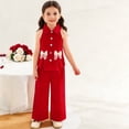 thumbnail image 5 of Girls 2 Piece Formal Outfits Peplum Vest & Elastic Waist Pleated Wide Leg Pants Elegant Kids Clothes Red Size 3-4 Years, 5 of 6