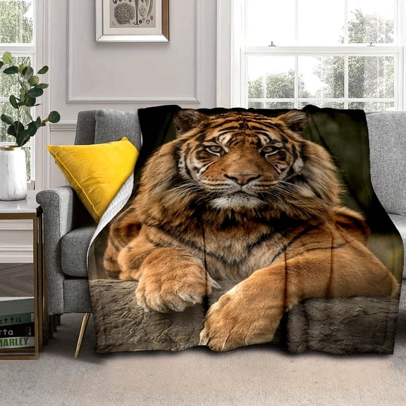 Ultra-Soft Flannel Tiger Print Throw Blanket - Warm, Cozy, Versatile for Couch, Bed, Office, Camping | All-Season Gift Idea