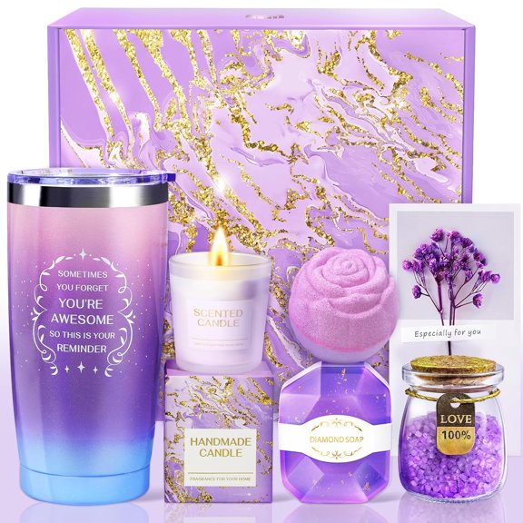 Spa Gift Basket Set for Women, Birthday, Mother's Day, Teacher Appreciation and Graduation Gift, for Wife, Girlfriend, Coworker, Grandma, Nurse, Daughter, Purple