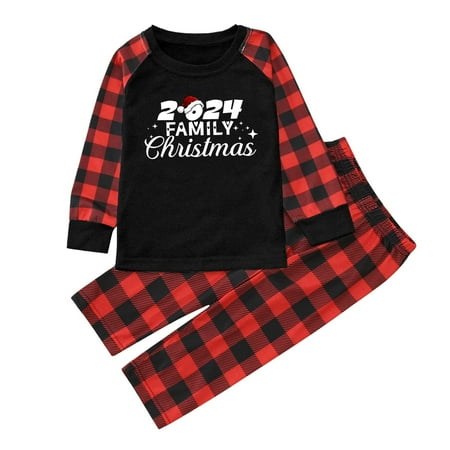 

BAYAIXZ Holiday Christmas Sleepwear Outfits Family Pajamas Matching Set Casual 2024 Print Family Pajamas Set Xmas Pjs for Couples and Kids Baby Sleepwear (Kids 110)