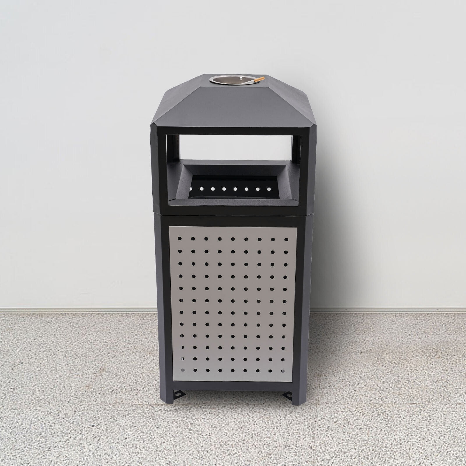 Commercial Waste Container Outdoor Trash Can Garbage Enclosure Build-in Ashtray Gray for Conference Rooms