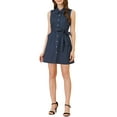 thumbnail image 2 of INSPIRE CHIC Women's Polka Dots Sleeveless Belted Shirt Dress M Dark Blue, 2 of 6