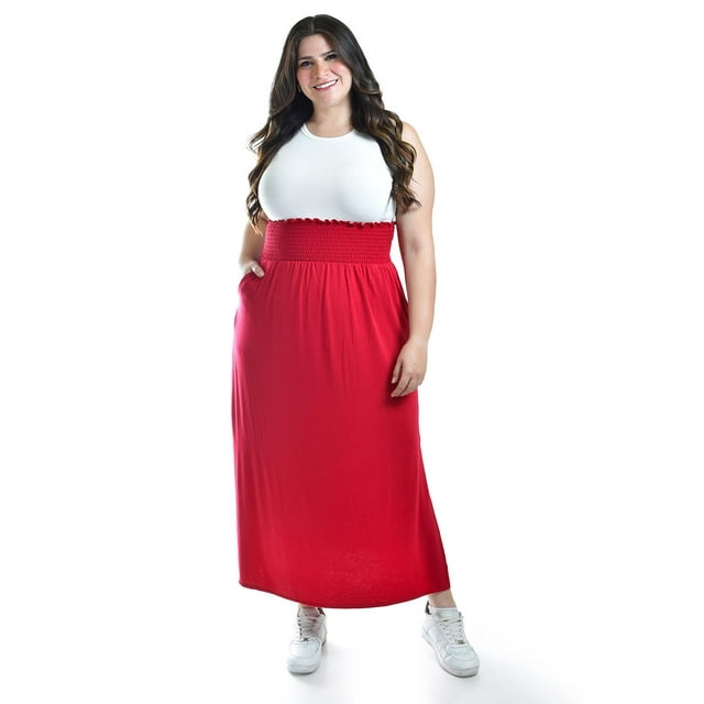 Maxi falda cintura smock Roman Fashion /Tallas Extras, 8300 (Rojo) rojo 38