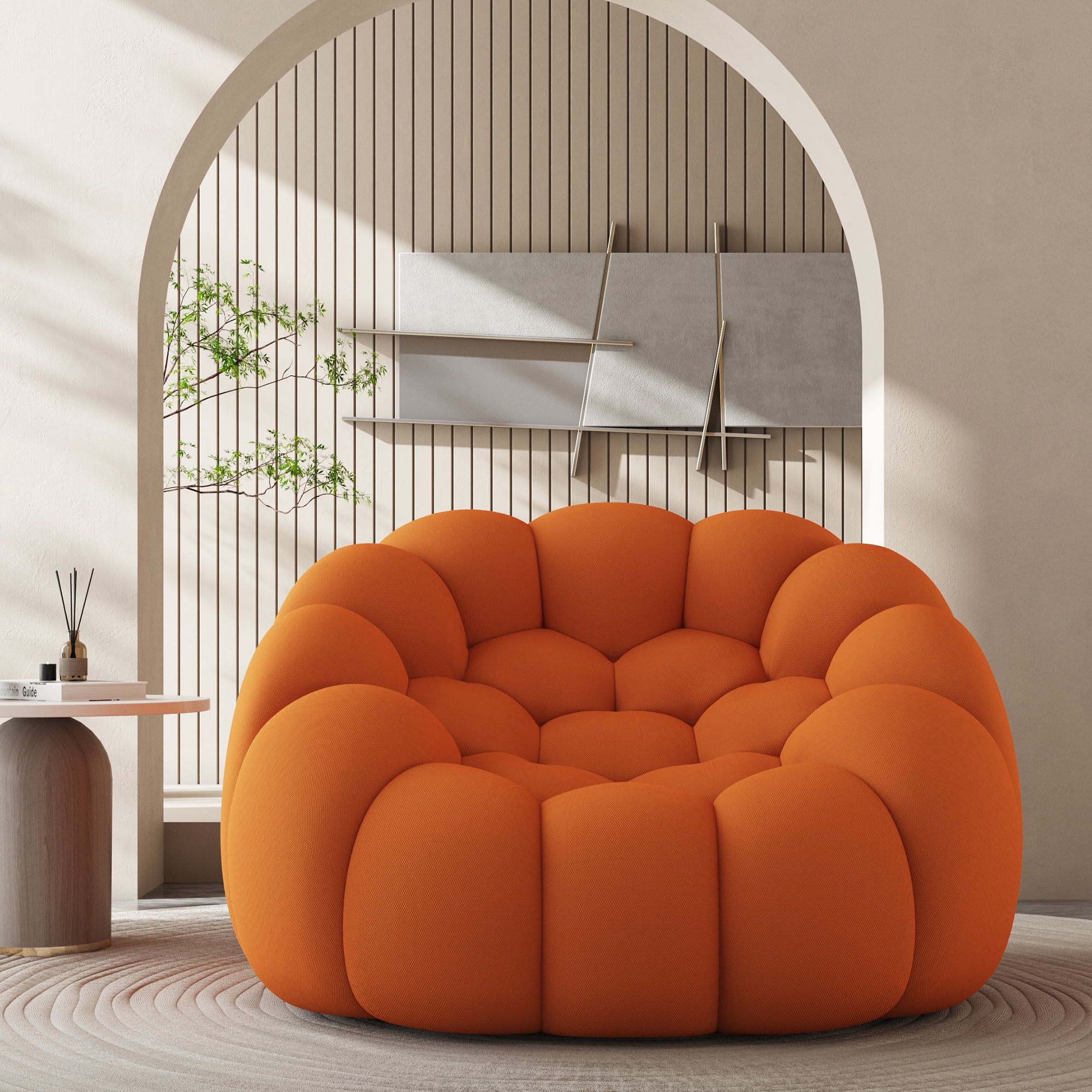 MAYEERTY 47" Lazy Floor Sofa Curved Bubble Chair Oversized Single Bubble Sofa Living Room Orange