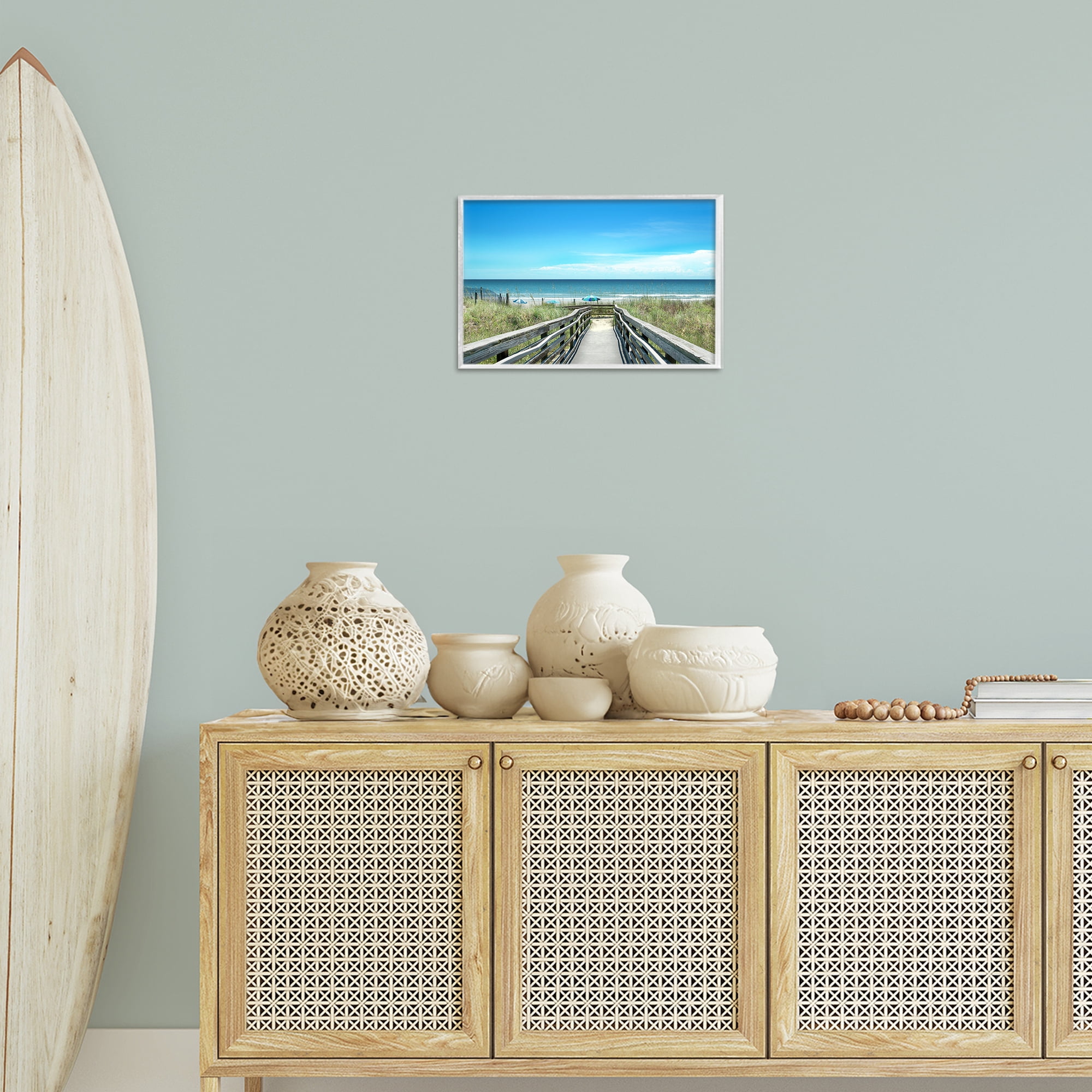 Stupell Industries Bridge to Beach View Landscape Photography White Framed Art Print Wall Art, 18 x 12