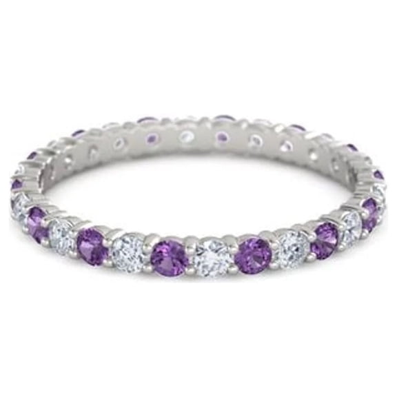 2mm Round Shape Amethyst 925 Sterling Silver Full Eternity Mother's Day Gift Ring