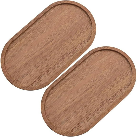 2Pcs Oval Wood Tray Wooden Serving Plates Rustic Platter Decorative Ottoman Bathroom Counter Trays for Living Room Breakfast in Bed Food Fruits Coffee Camel Color 7.44x4.09inch for DIY