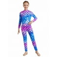 thumbnail image 2 of iiniim Kids Girls Stretchy Full Length Long Sleeve Unitard Bodysuit Leotard Fish Scale Mermaid Jumpsuit 5-12 Type H 5-6, 2 of 7