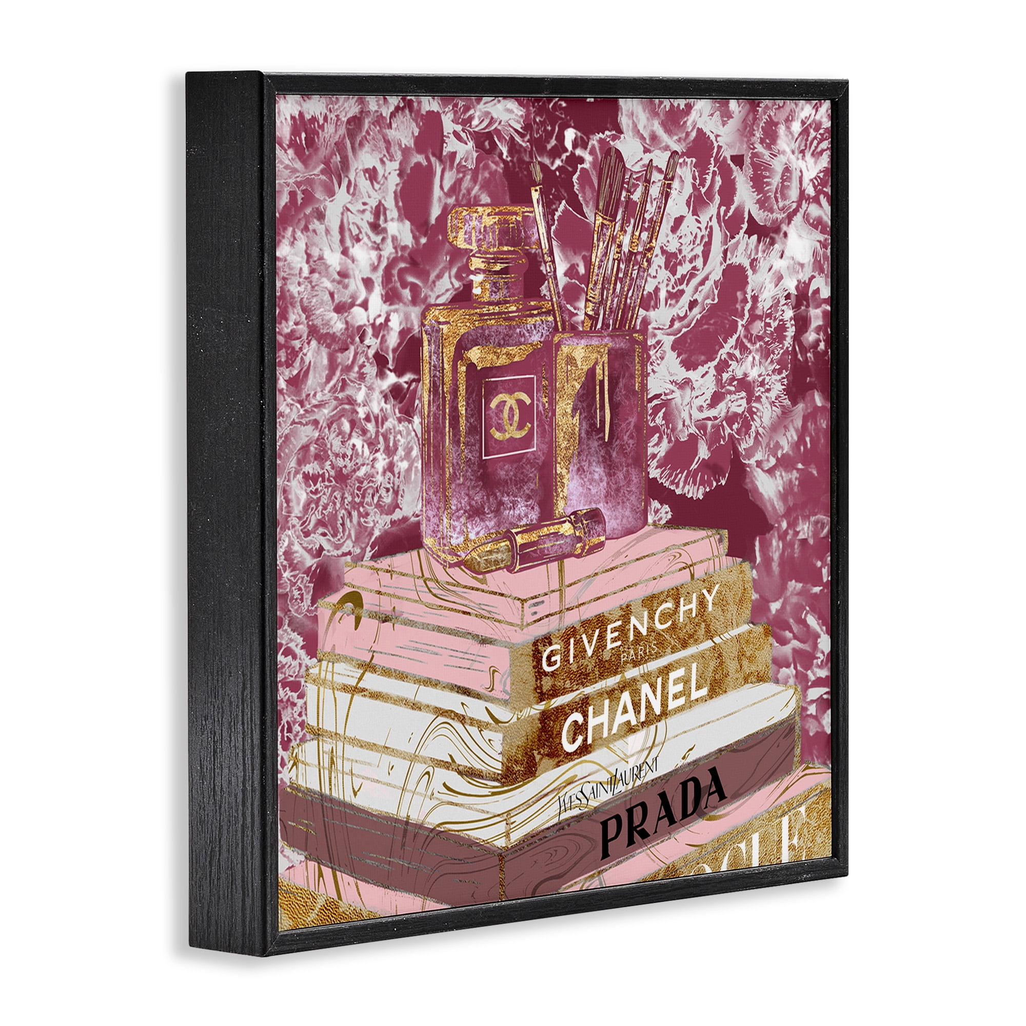 Stupell Industries Pink Glam Designer Books Beauty & Fashion Painting Black Framed Art Print Wall Art, 24 x 24