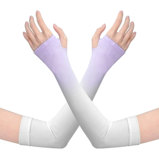 Jumpingount 1 par de protección refrigeración hielo seda brazo mangas seguridad Fitness Protector UPF 50 protector solar ciclismo pesca golf guantes y mitones Gradiente blanco púrpura