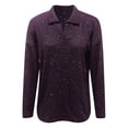 thumbnail image 4 of Telankuip Womens Sparkly Sweaters Lapel Polo V-Neck Long Sleeve Knit Pullover Plus Size Casual Loose Soft Comfortable Tops for Carnival Holiday Party Fashion Outfits 1-Purple XXXL, 4 of 4